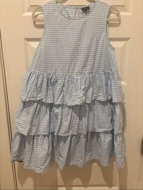 Who What Wear Light Blue Gingham Tiered Ruffle Dress